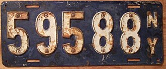 New York 1910 license plate, the first state-issued design