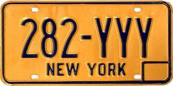 New York State license plate from 1974 used as a year-of-manufacture tag