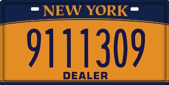 New York dealer license plate issued to a licensed motor vehicle dealer